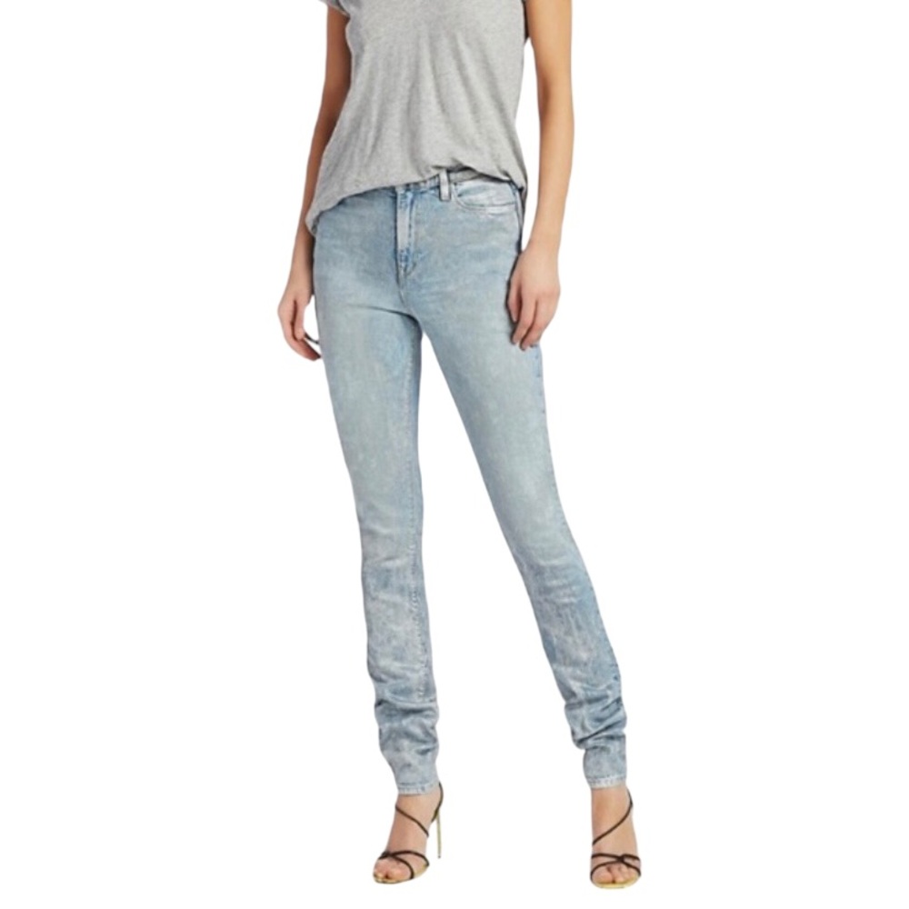 Hudson Jeans Holly Straight Leg High Rise Metallic Blue Acid Wash Size 28 x 33